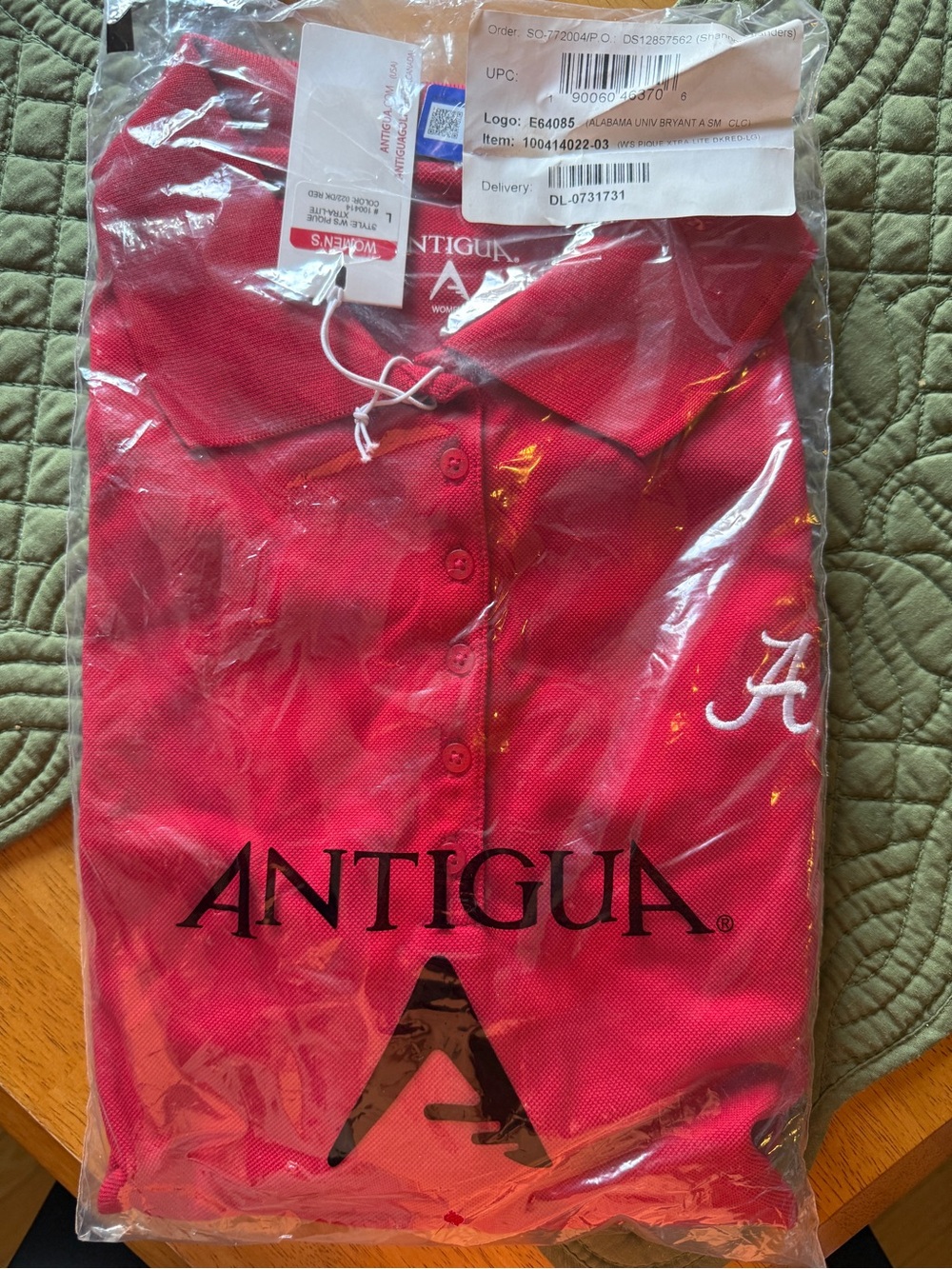 Antigua Bright Red Polo Crimson Tide Alabama with White A Script Logo